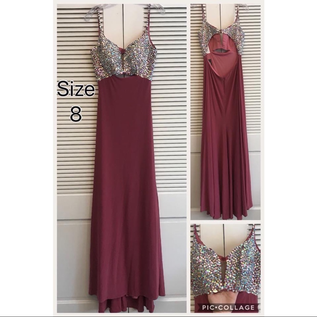 La Femme Burgundy Evening Gown
